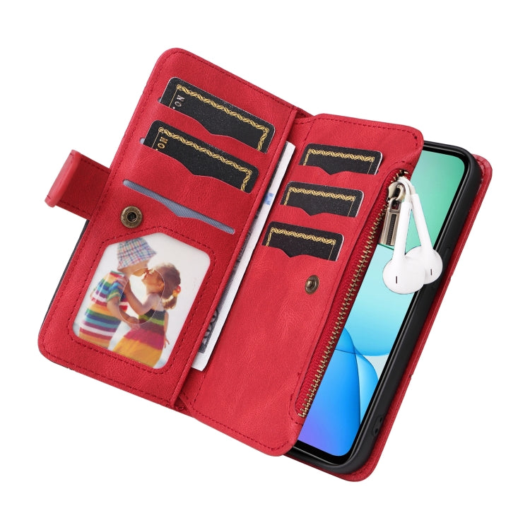 For Redmi 13 4G Global Dual-color 9 Card Slots Zipper Wallet Leather Phone Case