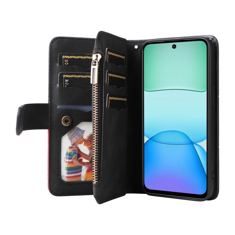 For Redmi 13 4G Global Dual-color 9 Card Slots Zipper Wallet Leather Phone Case