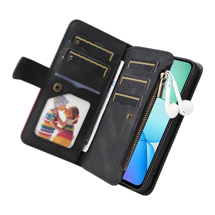 For Redmi 13 4G Global Dual-color 9 Card Slots Zipper Wallet Leather Phone Case