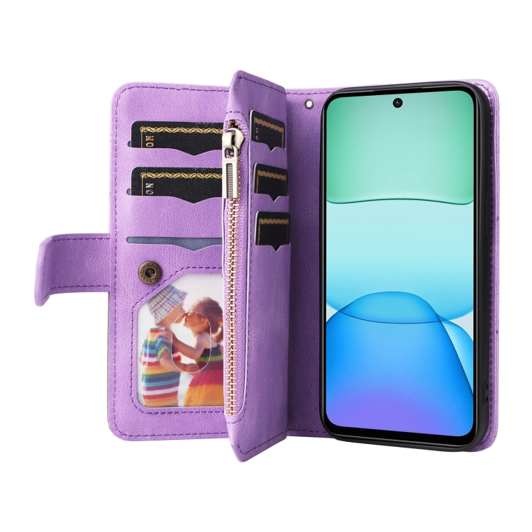 For Redmi 13 4G Global Dual-color 9 Card Slots Zipper Wallet Leather Phone Case