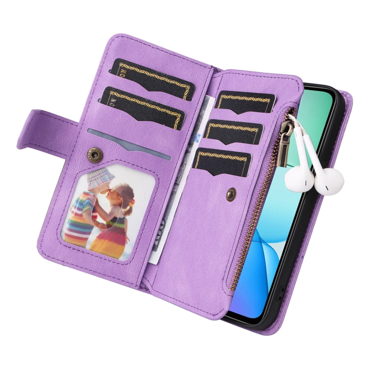 For Redmi 13 4G Global Dual-color 9 Card Slots Zipper Wallet Leather Phone Case