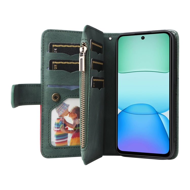 For Redmi 13 4G Global Dual-color 9 Card Slots Zipper Wallet Leather Phone Case