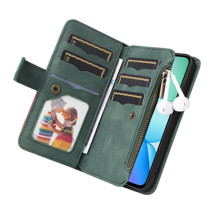 For Redmi 13 4G Global Dual-color 9 Card Slots Zipper Wallet Leather Phone Case