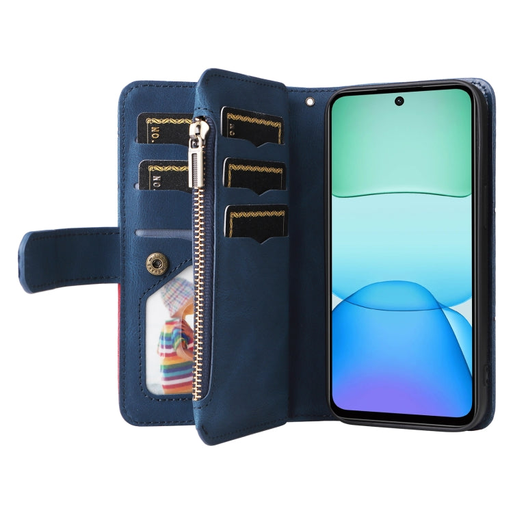 For Redmi 13 4G Global Dual-color 9 Card Slots Zipper Wallet Leather Phone Case