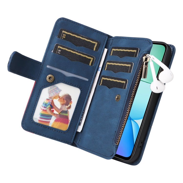 For Redmi 13 4G Global Dual-color 9 Card Slots Zipper Wallet Leather Phone Case