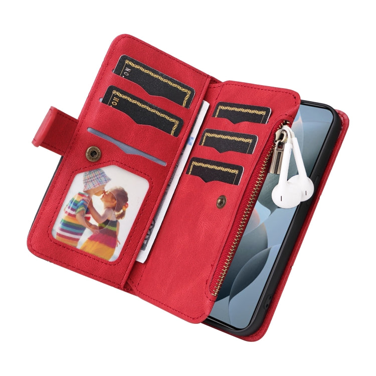 For Redmi K70 Dual-color 9 Card Slots Zipper Wallet Leather Phone Case