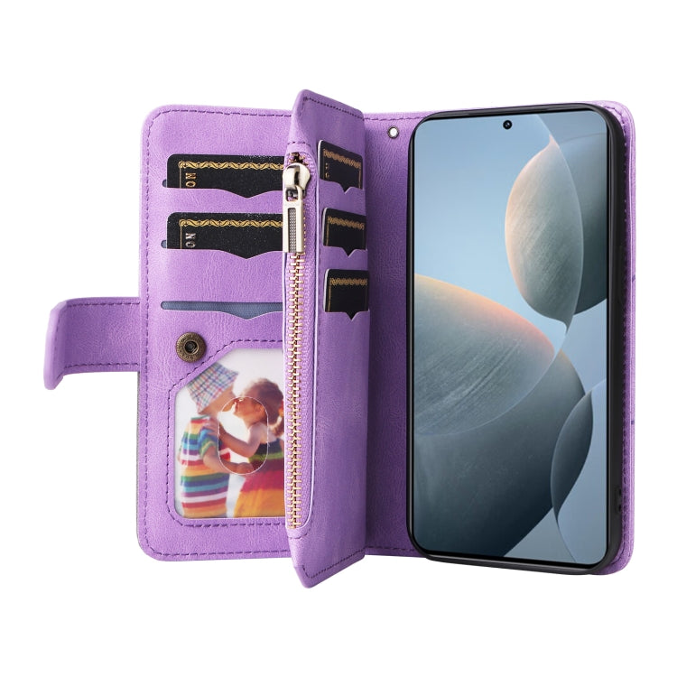 For Redmi K70 Dual-color 9 Card Slots Zipper Wallet Leather Phone Case