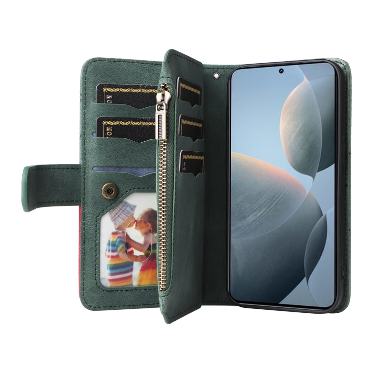 For Redmi K70 Dual-color 9 Card Slots Zipper Wallet Leather Phone Case