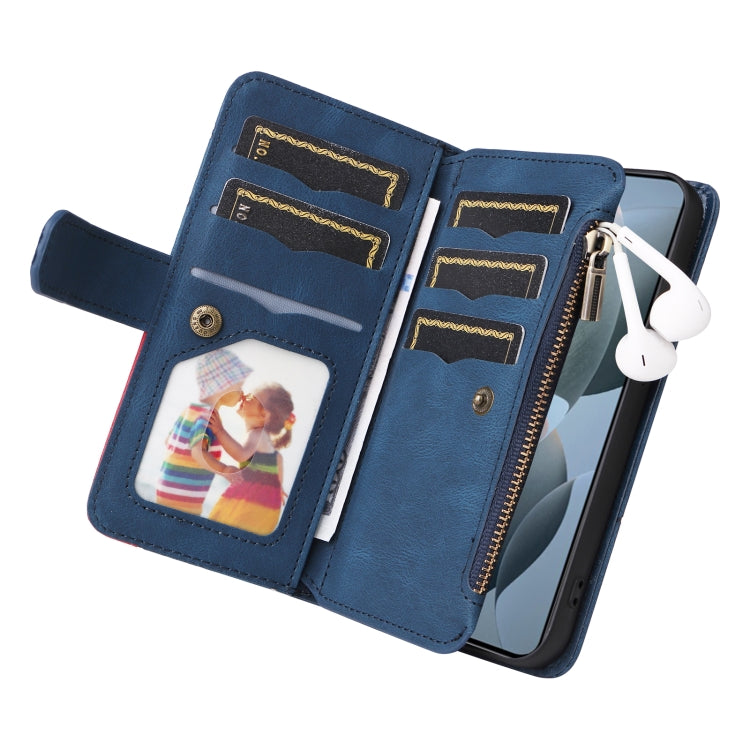 For Redmi K70 Dual-color 9 Card Slots Zipper Wallet Leather Phone Case