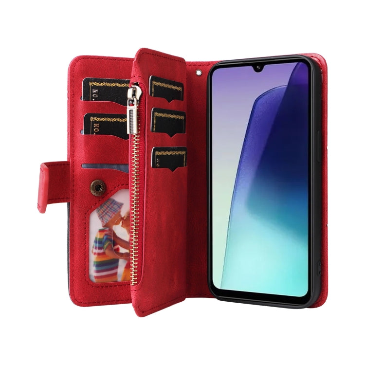 For Redmi 14C 4G Global Dual-color 9 Card Slots Zipper Wallet Leather Phone Case