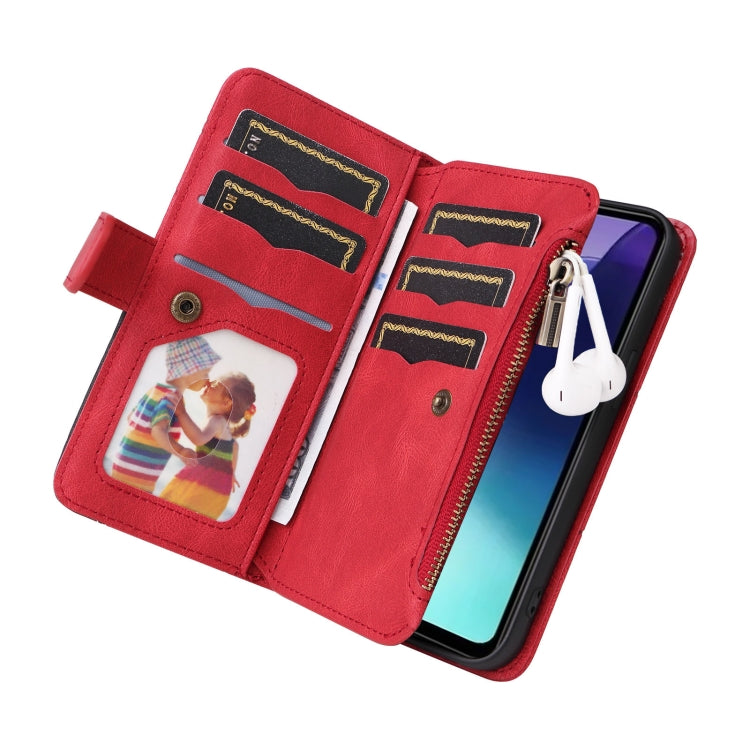 For Redmi 14C 4G Global Dual-color 9 Card Slots Zipper Wallet Leather Phone Case