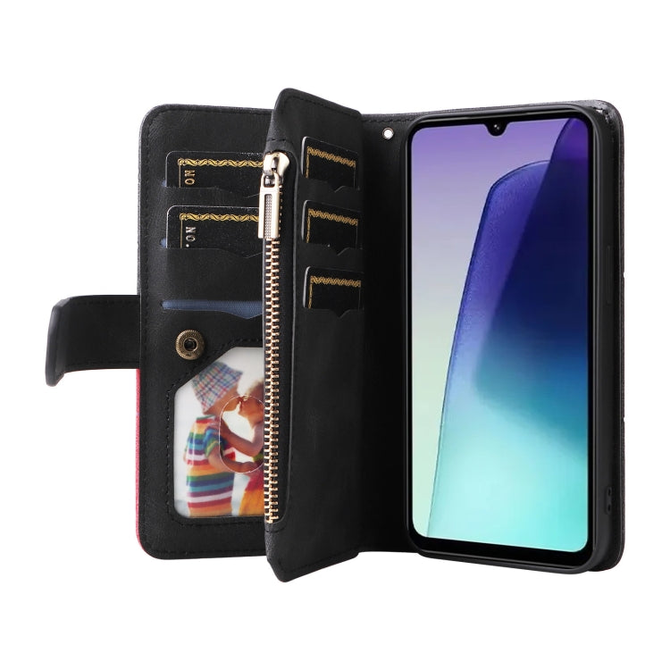 For Redmi 14C 4G Global Dual-color 9 Card Slots Zipper Wallet Leather Phone Case