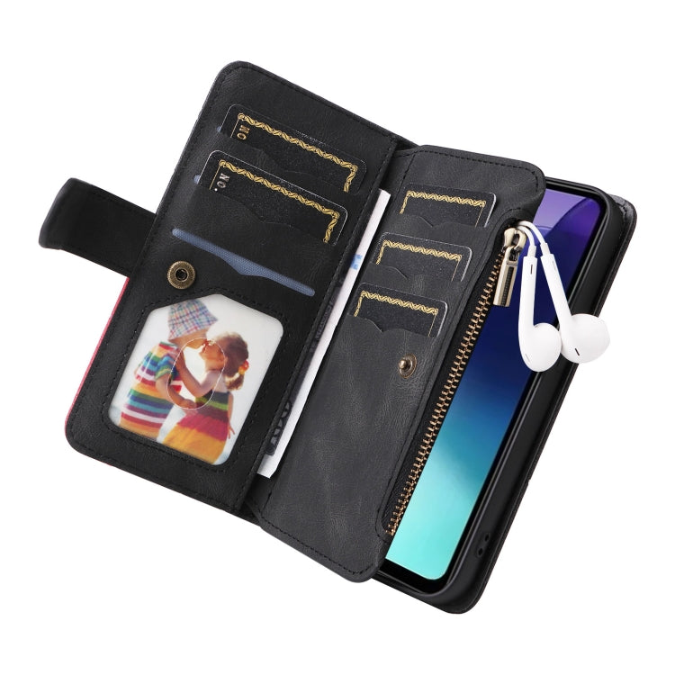 For Redmi 14C 4G Global Dual-color 9 Card Slots Zipper Wallet Leather Phone Case