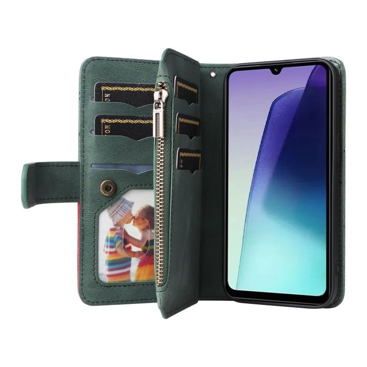 For Redmi 14C 4G Global Dual-color 9 Card Slots Zipper Wallet Leather Phone Case