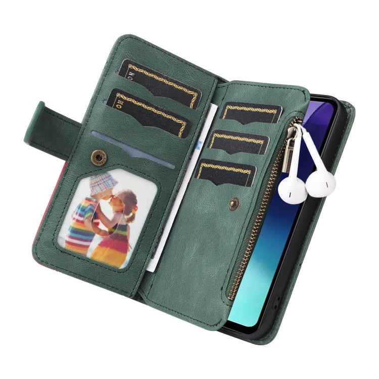 For Redmi 14C 4G Global Dual-color 9 Card Slots Zipper Wallet Leather Phone Case
