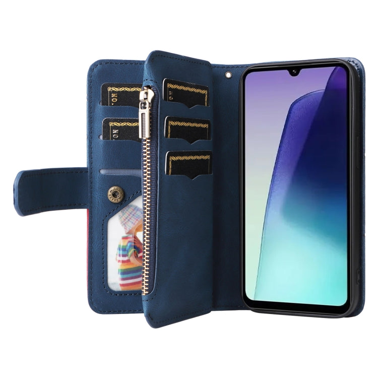 For Redmi 14C 4G Global Dual-color 9 Card Slots Zipper Wallet Leather Phone Case