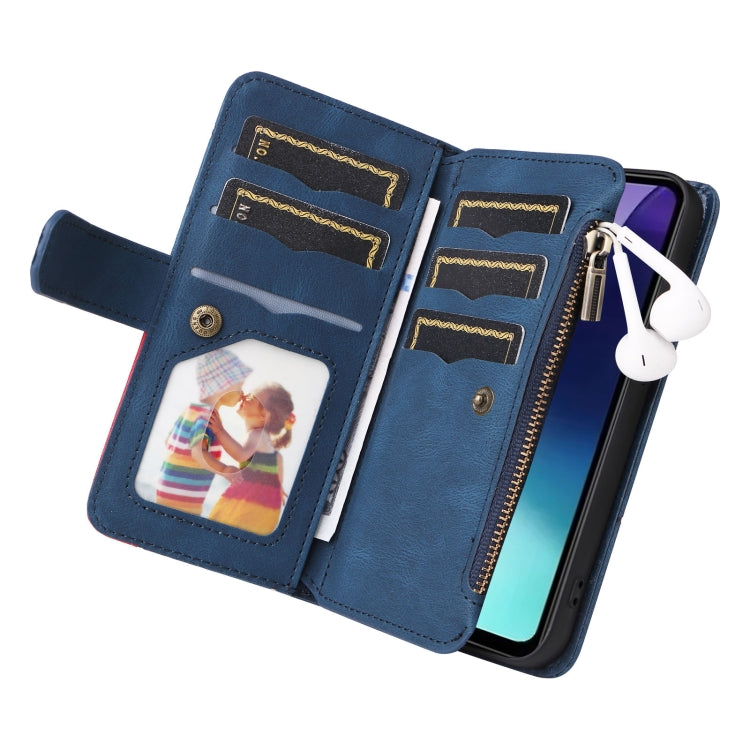 For Redmi 14C 4G Global Dual-color 9 Card Slots Zipper Wallet Leather Phone Case