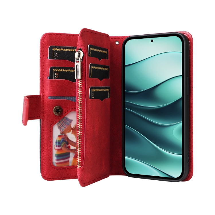 For Redmi Note 14 5G Dual-color 9 Card Slots Zipper Wallet Leather Phone Case