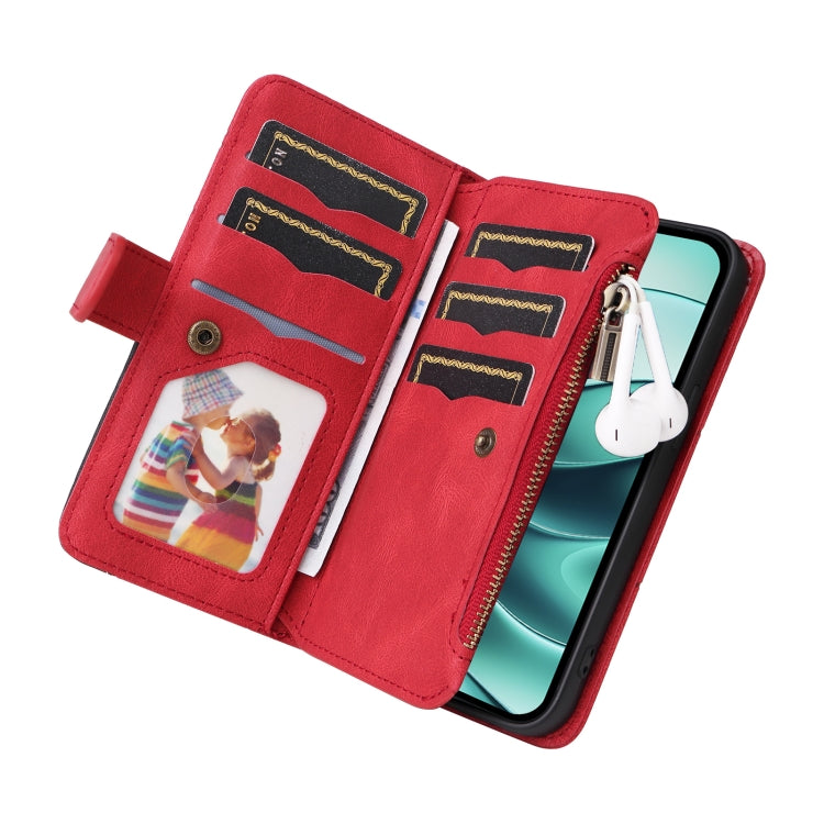For Redmi Note 14 5G Dual-color 9 Card Slots Zipper Wallet Leather Phone Case