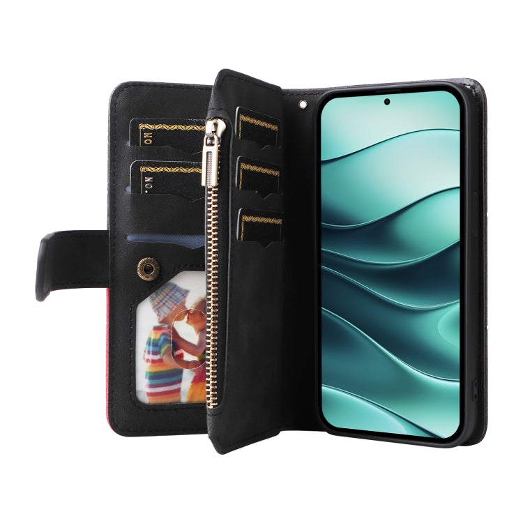 For Redmi Note 14 5G Dual-color 9 Card Slots Zipper Wallet Leather Phone Case