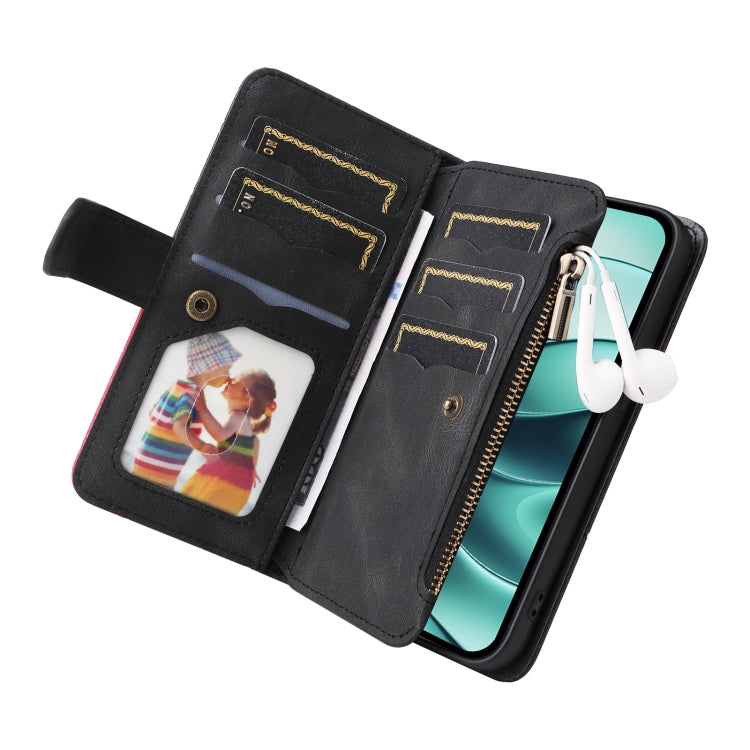 For Redmi Note 14 5G Dual-color 9 Card Slots Zipper Wallet Leather Phone Case