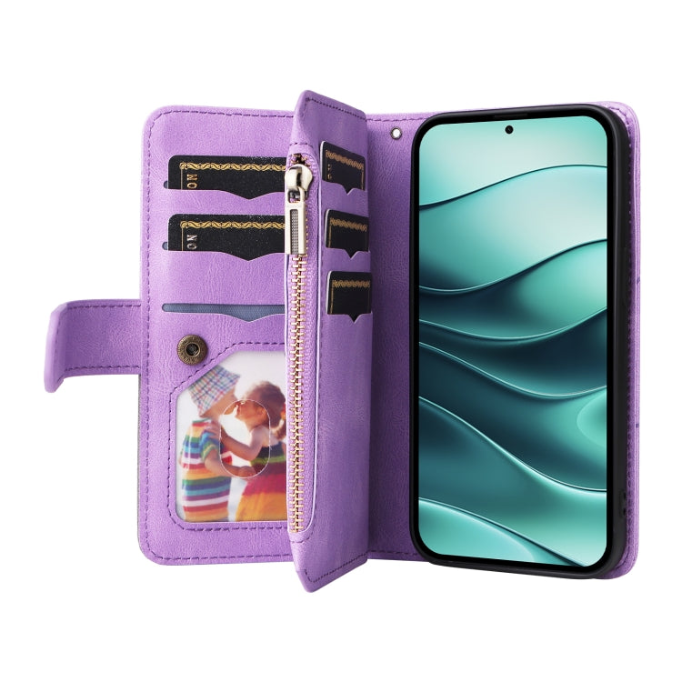 For Redmi Note 14 5G Dual-color 9 Card Slots Zipper Wallet Leather Phone Case