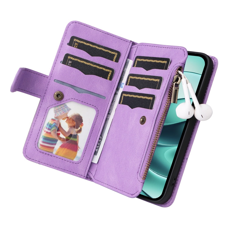 For Redmi Note 14 5G Dual-color 9 Card Slots Zipper Wallet Leather Phone Case