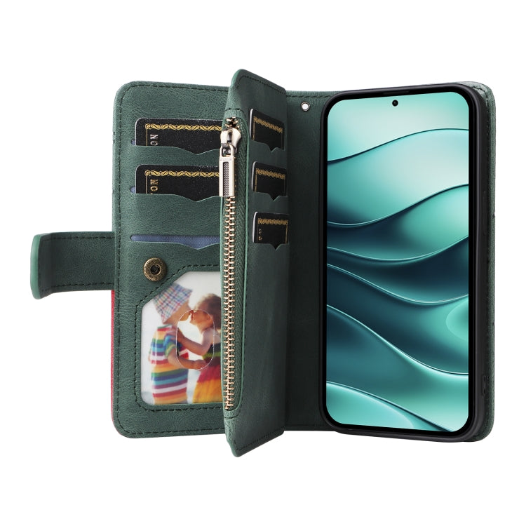 For Redmi Note 14 5G Dual-color 9 Card Slots Zipper Wallet Leather Phone Case