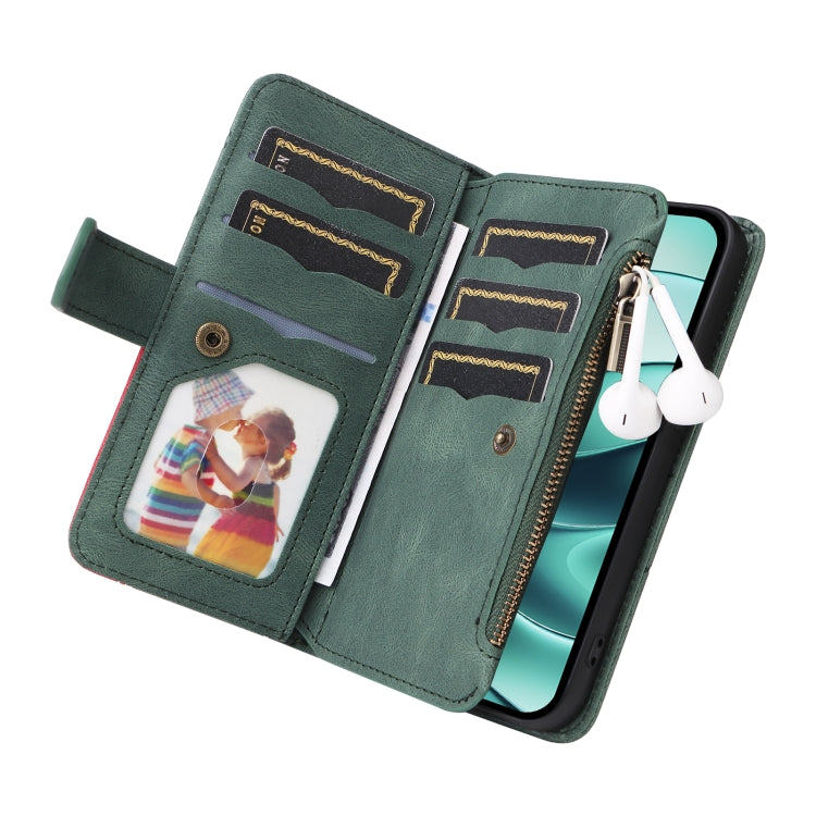 For Redmi Note 14 5G Dual-color 9 Card Slots Zipper Wallet Leather Phone Case