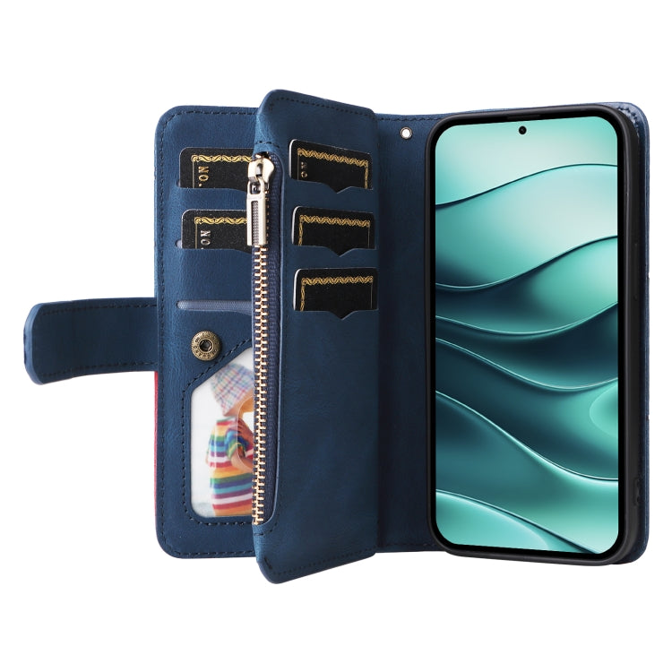 For Redmi Note 14 5G Dual-color 9 Card Slots Zipper Wallet Leather Phone Case