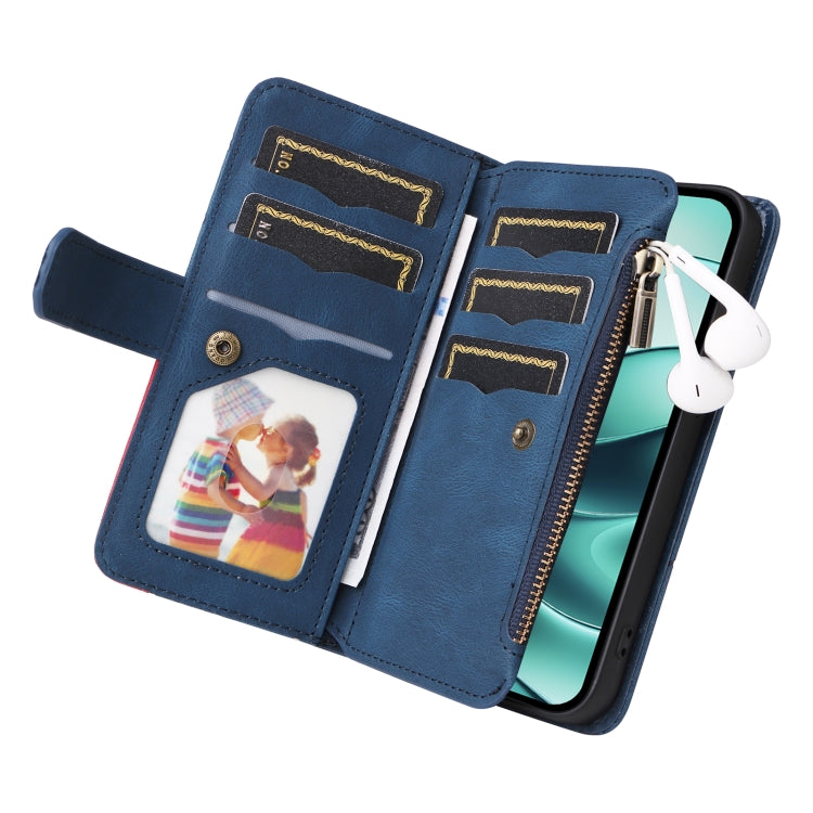 For Redmi Note 14 5G Dual-color 9 Card Slots Zipper Wallet Leather Phone Case