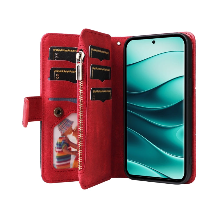 For Redmi Note 14 Pro / 14 Pro+ 5G Dual-color 9 Card Slots Zipper Wallet Leather Phone Case