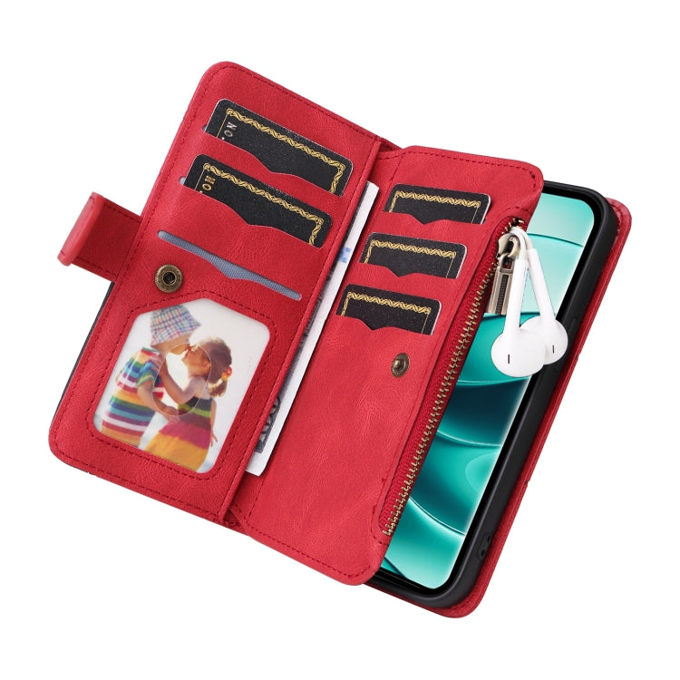 For Redmi Note 14 Pro / 14 Pro+ 5G Dual-color 9 Card Slots Zipper Wallet Leather Phone Case