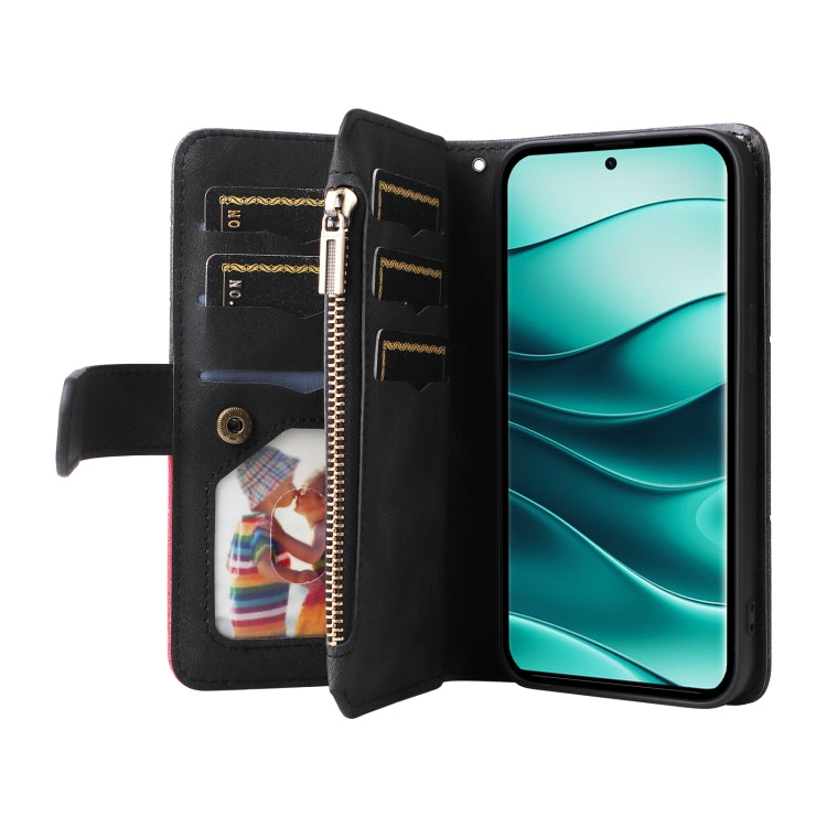 For Redmi Note 14 Pro / 14 Pro+ 5G Dual-color 9 Card Slots Zipper Wallet Leather Phone Case