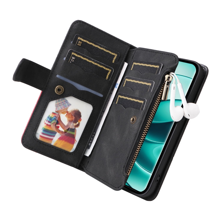 For Redmi Note 14 Pro / 14 Pro+ 5G Dual-color 9 Card Slots Zipper Wallet Leather Phone Case