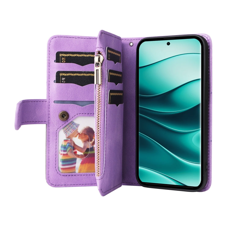 For Redmi Note 14 Pro / 14 Pro+ 5G Dual-color 9 Card Slots Zipper Wallet Leather Phone Case