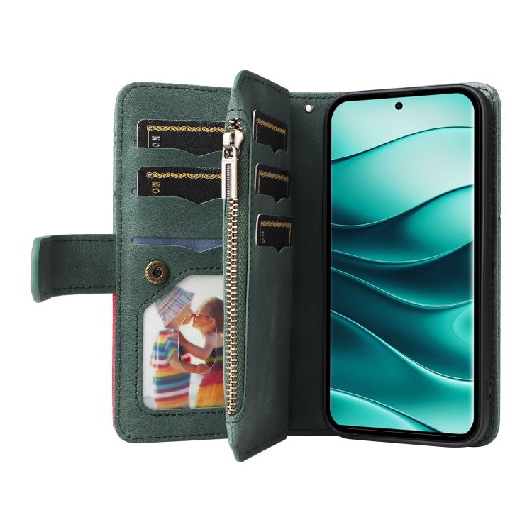 For Redmi Note 14 Pro / 14 Pro+ 5G Dual-color 9 Card Slots Zipper Wallet Leather Phone Case
