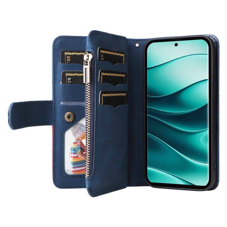 For Redmi Note 14 Pro / 14 Pro+ 5G Dual-color 9 Card Slots Zipper Wallet Leather Phone Case