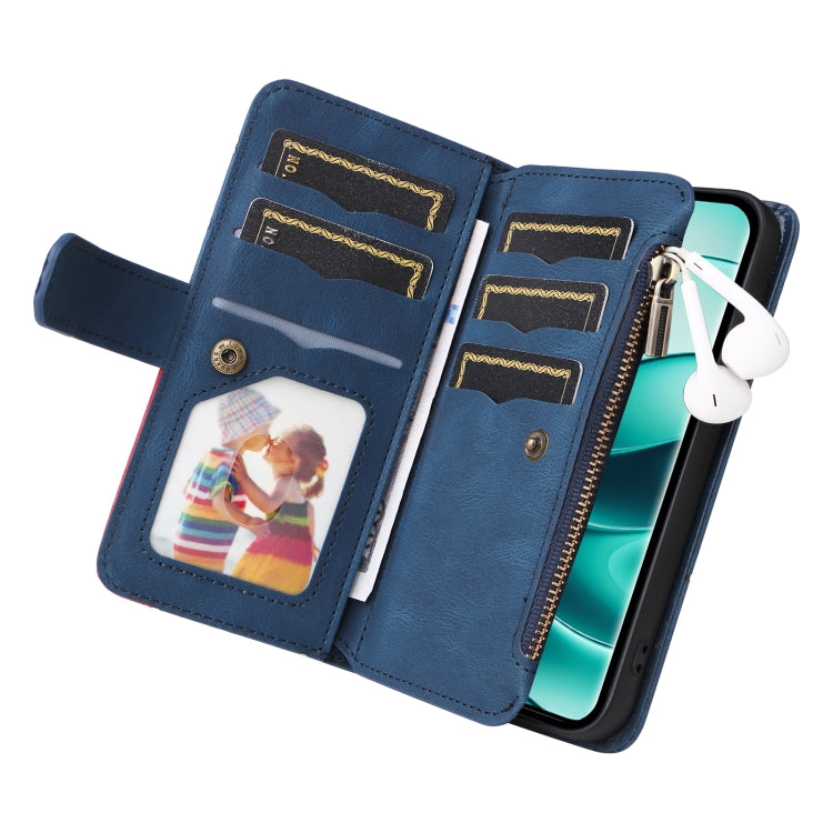 For Redmi Note 14 Pro / 14 Pro+ 5G Dual-color 9 Card Slots Zipper Wallet Leather Phone Case