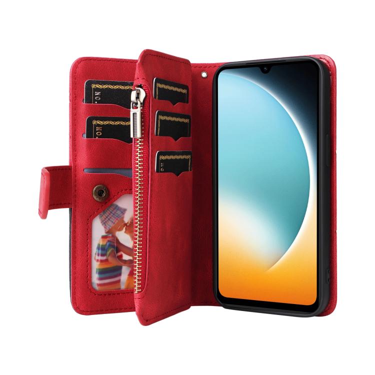 For Redmi  A5 4G 171.7mm / Poco C71 Dual-color 9 Card Slots Zipper Wallet Leather Phone Case