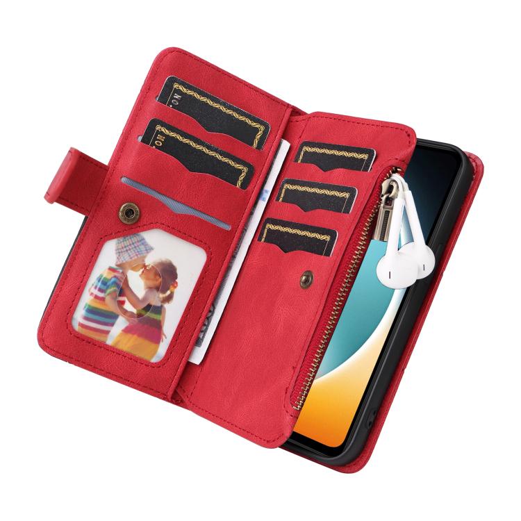 For Redmi  A5 4G 171.7mm / Poco C71 Dual-color 9 Card Slots Zipper Wallet Leather Phone Case