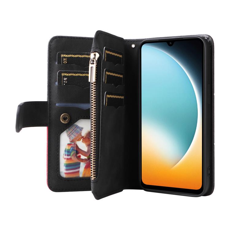 For Redmi  A5 4G 171.7mm / Poco C71 Dual-color 9 Card Slots Zipper Wallet Leather Phone Case