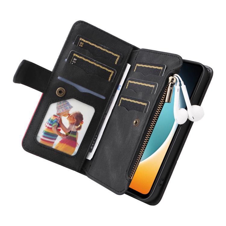 For Redmi  A5 4G 171.7mm / Poco C71 Dual-color 9 Card Slots Zipper Wallet Leather Phone Case