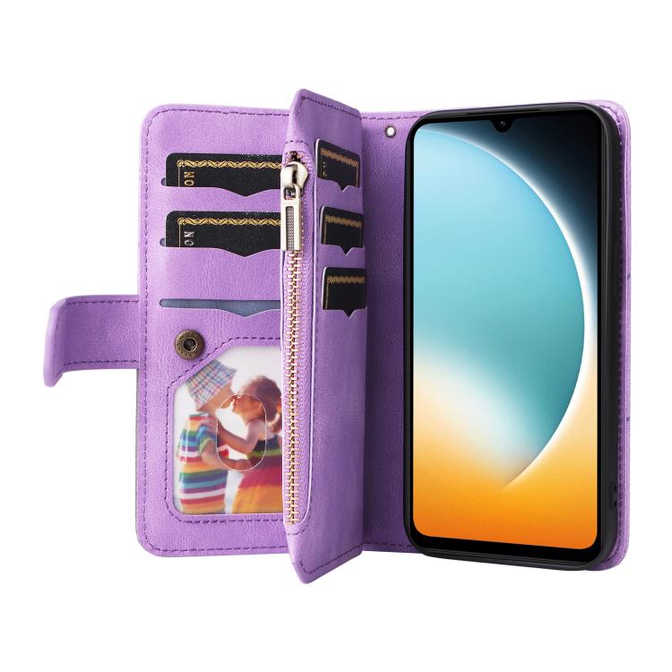 For Redmi  A5 4G 171.7mm / Poco C71 Dual-color 9 Card Slots Zipper Wallet Leather Phone Case