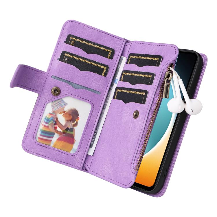 For Redmi  A5 4G 171.7mm / Poco C71 Dual-color 9 Card Slots Zipper Wallet Leather Phone Case