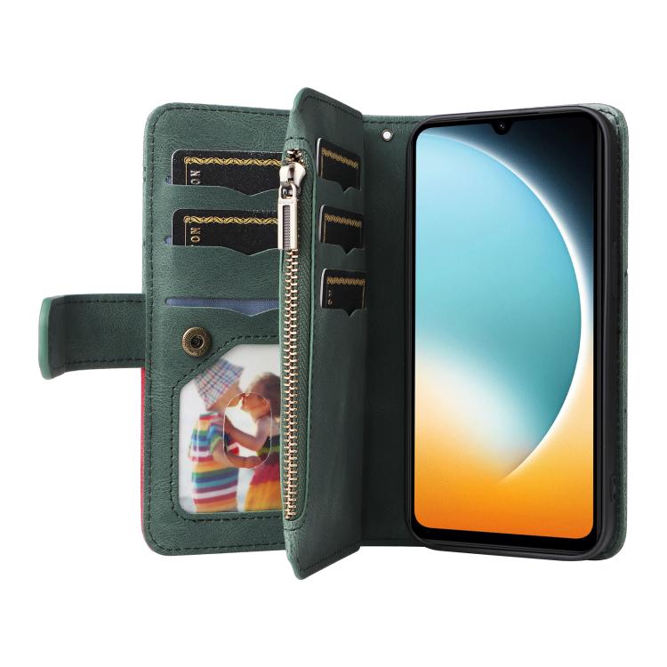 For Redmi  A5 4G 171.7mm / Poco C71 Dual-color 9 Card Slots Zipper Wallet Leather Phone Case