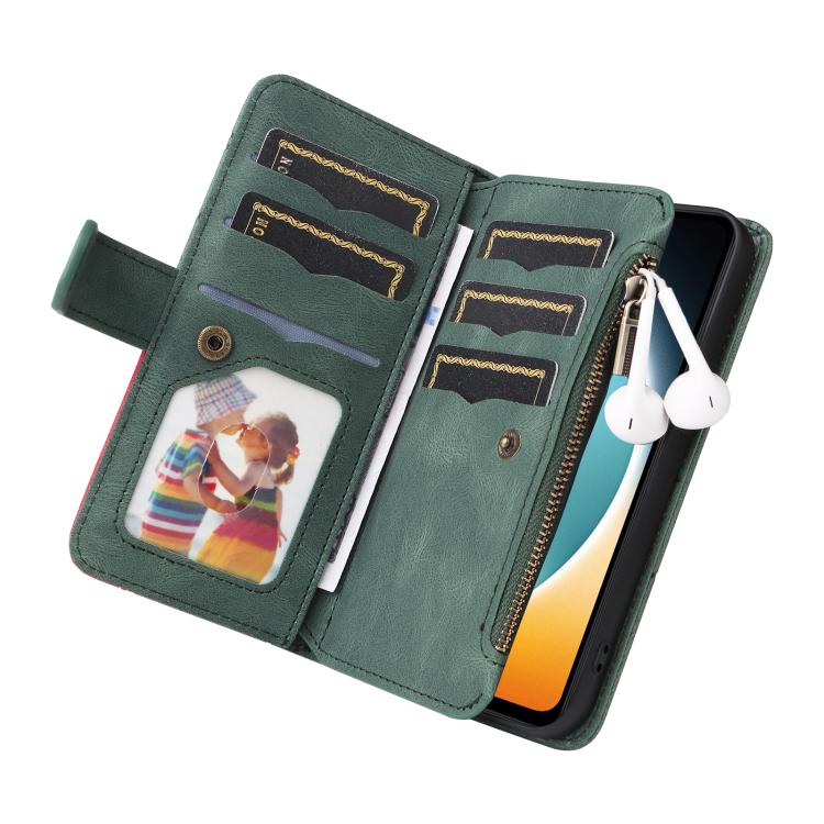 For Redmi  A5 4G 171.7mm / Poco C71 Dual-color 9 Card Slots Zipper Wallet Leather Phone Case