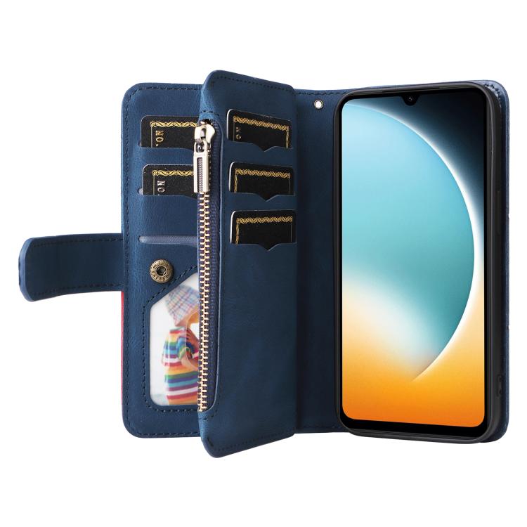 For Redmi  A5 4G 171.7mm / Poco C71 Dual-color 9 Card Slots Zipper Wallet Leather Phone Case
