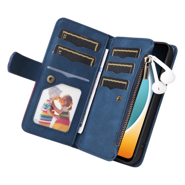 For Redmi  A5 4G 171.7mm / Poco C71 Dual-color 9 Card Slots Zipper Wallet Leather Phone Case