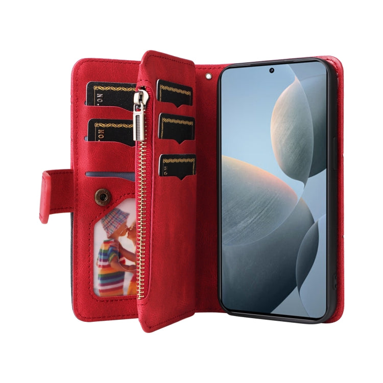 For Xiaomi Poco F6 Pro Dual-color 9 Card Slots Zipper Wallet Leather Phone Case